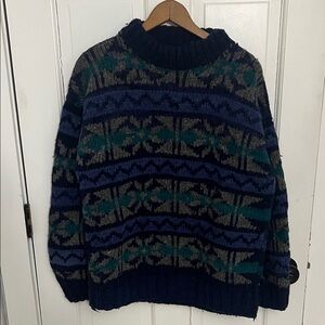 Women’s Wool Blue and Green Patterned Sweater
